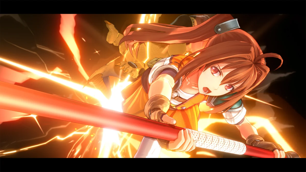 Official screenshot of Estelle unleashing a fire S-Craft in close-up